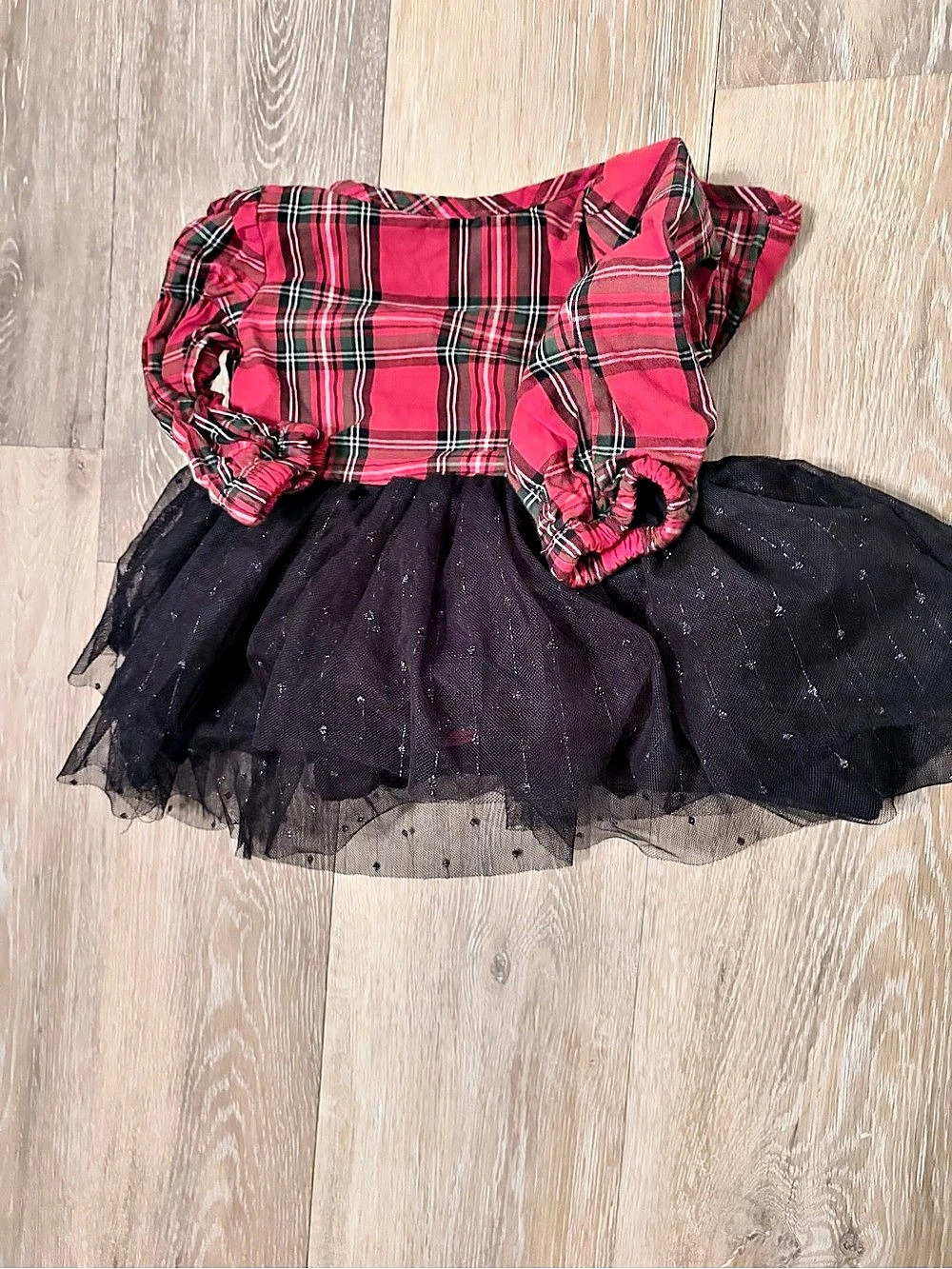 Andy & Evan Holiday Plaid Dress with Black Tulle Sparkle Skirt: 6-12m
